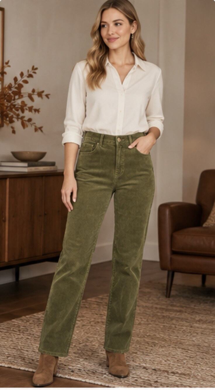 LOFT Corduroy Pants Women’s 4/27 Olive Green Straight Leg High Rise